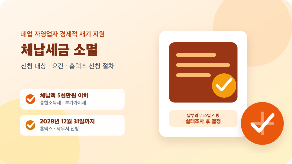 폐업 자영업자 체납세금 소멸 신청의 5천만원 한도와 2028년 신청 기한 안내