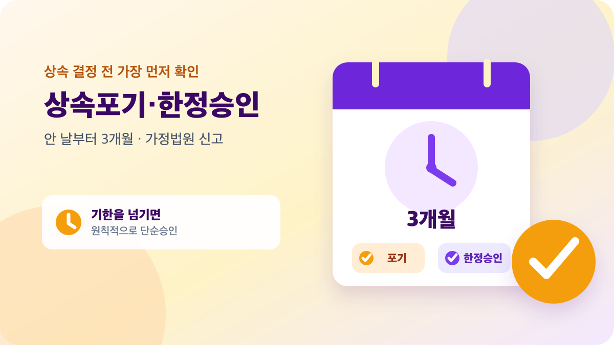 상속포기와 한정승인을 안 날부터 3개월 안에 신고해야 함을 보여주는 달력 일러스트