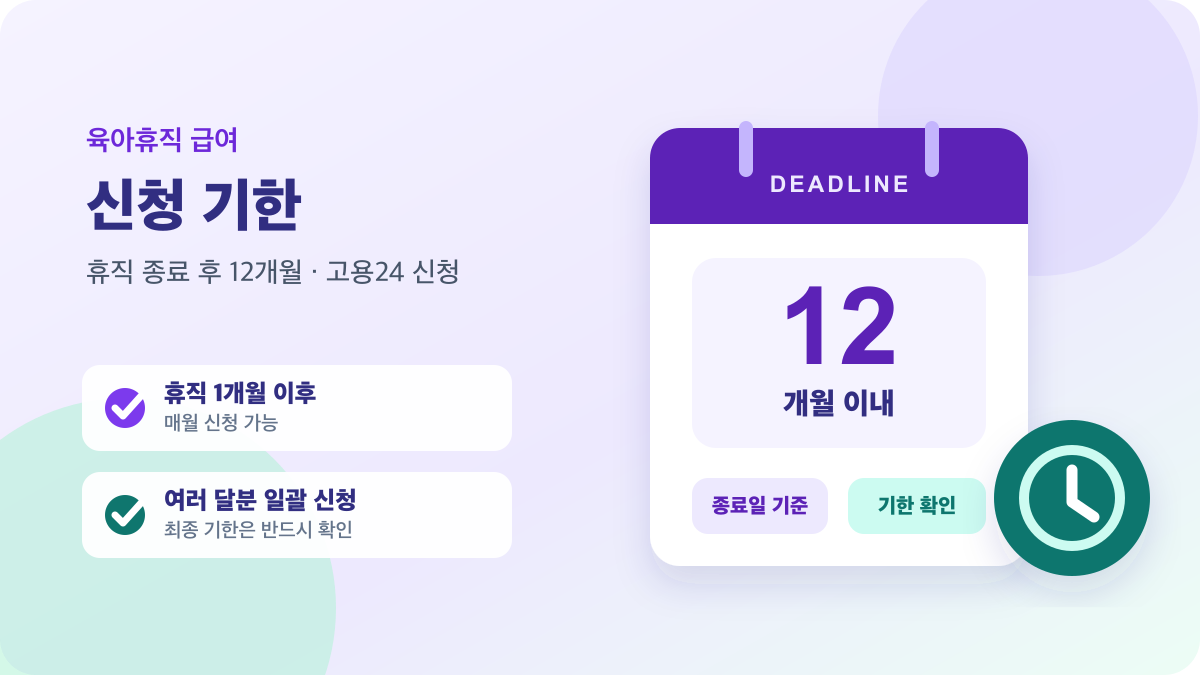 육아휴직 급여 신청 기한이 휴직 종료 후 12개월임을 안내하는 달력 이미지